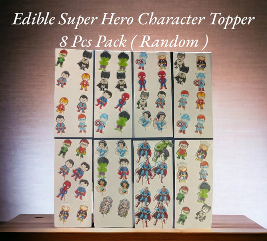 Edible Printed Super Hero Character Topper 8 Pcs Pack ( Random )