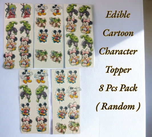 Edible Printed Cartoon Character Topper 8 Pcs Pack ( Random )