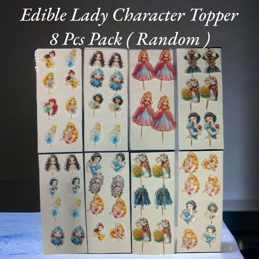 Edible Printed Lady Character Topper 8 Pcs Pack ( Random )