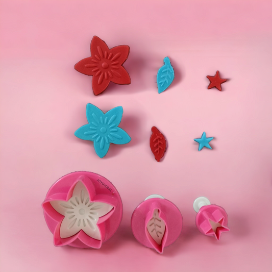 Flower, Leaf, Star Decoration Plunger Cutter 3 Pcs Set