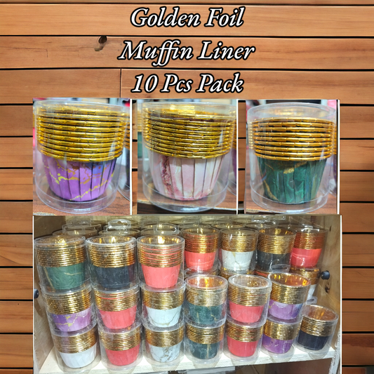 Golden Foil Muffin Liner 10 Pcs Pack