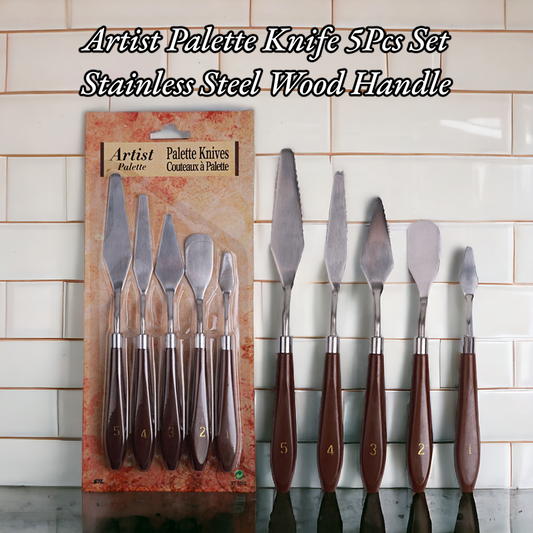 Artist Palette Knife 5 Pcs Set Stainless Steel Wood Handle