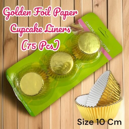 Golden Foil Paper Cupcake Liner (75 Pcs) Size 10 cm
