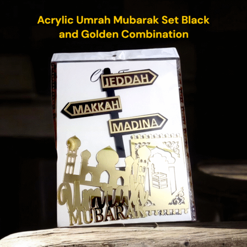 Acrylic Umrah Mubarak Set Black & Golden Combination