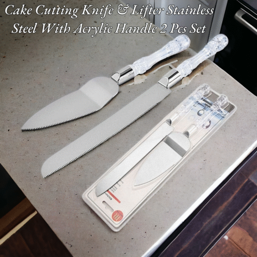 Cake Cutting Knife & Lifter Stainless Steel With Acrylic Handle 2 Pcs Set