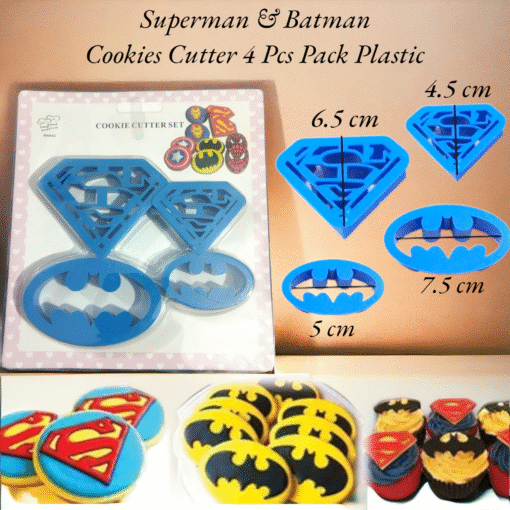 Superman & Batman Cookies Cutter 4 Pcs Set Plastic