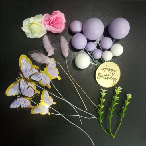 Cake Topper Set (Butterflies, Faux Balls, Flowers, Bunny Tail, Acrylic Disc) - Image 6