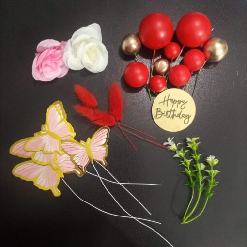 Cake Topper Set (Butterflies, Faux Balls, Flowers, Bunny Tail, Acrylic Disc) - Image 8