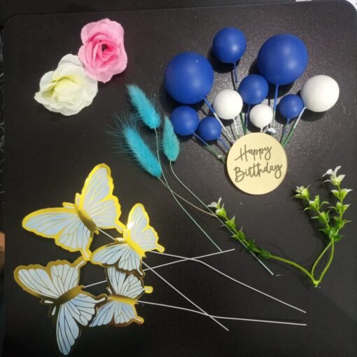 Cake Topper Set (Butterflies, Faux Balls, Flowers, Bunny Tail, Acrylic Disc) - Image 2