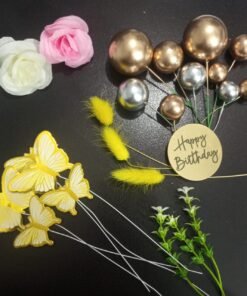 Cake Topper Set (Butterflies, Faux Balls, Flowers, Bunny Tail, Acrylic Disc)