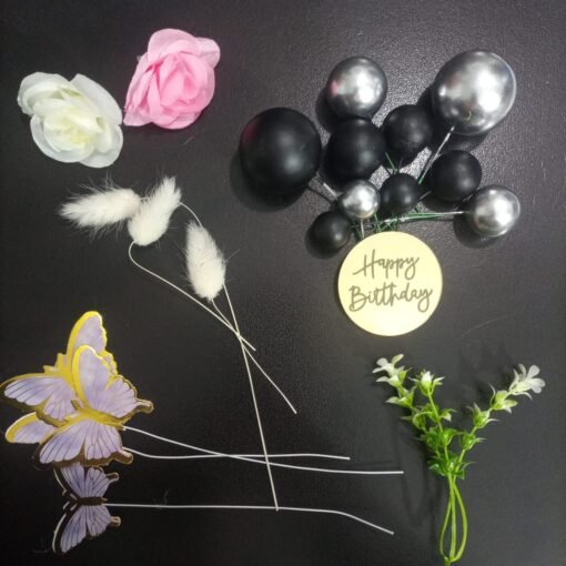 Cake Topper Set (Butterflies, Faux Balls, Flowers, Bunny Tail, Acrylic Disc) - Image 7