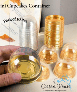 Disposable Mini Cupcakes Container With Golden Base and Clear Lid Pack of 10 Pcs