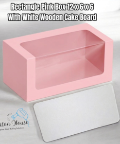 Rectangle Window Box 12 x 6 x 6 With White Wooden Cake Board - Pink Box with White Cake Board