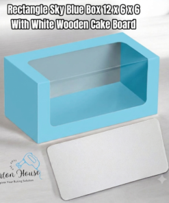 Rectangle Window Box 12 x 6 x 6 With White Wooden Cake Board - Blue Box with White Cake Board