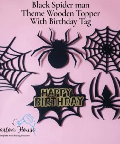 Black Spider man Theme Wooden Topper With Birthday Tag