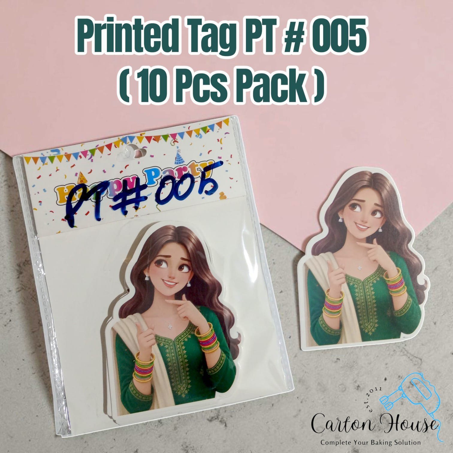 Printed Tag PT # 005 ( 10 Pcs Pack ) green Dress Girl
