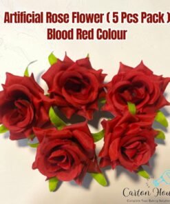 Artificial Rose Flower ( 5 Pcs Pack ) - Blood Red