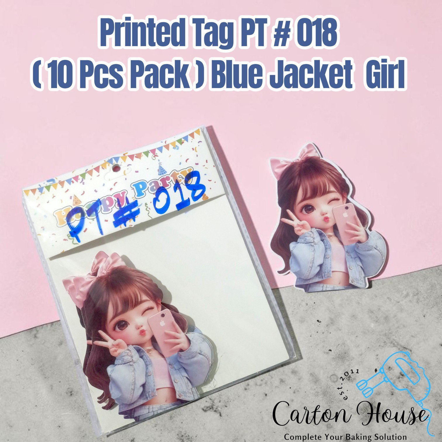 Printed Tag PT # 018 ( 10 Pcs Pack ) Blue Jacket Girl